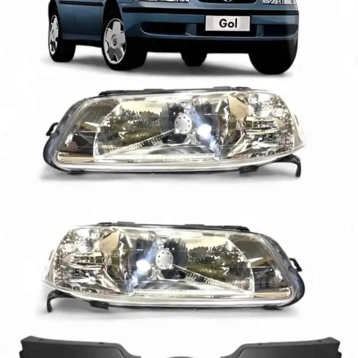 Kit compuesto por dos ópticas delanteras de Gol G3 más parrilla central negra modelo 99 al 05