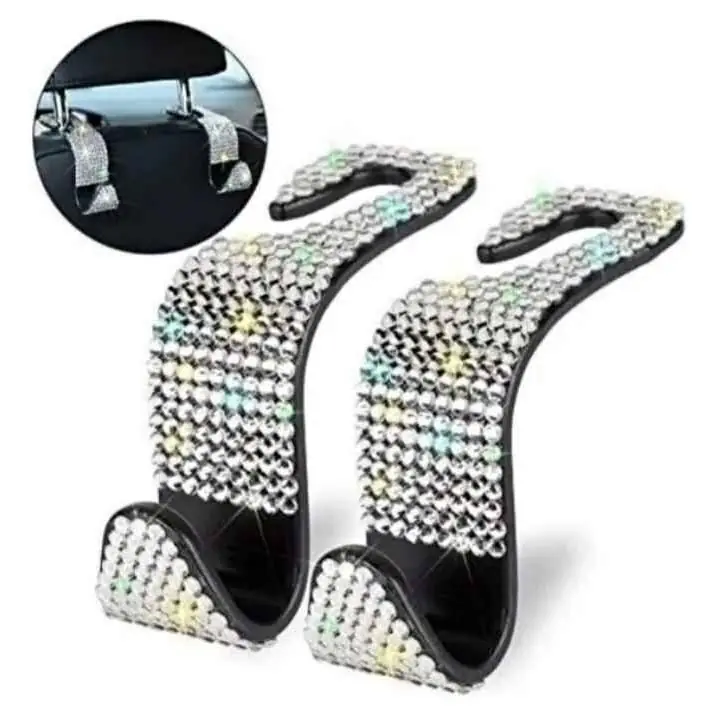 Kit x 2 ganchos para respaldo de asiento de auto. Color negro con Strass