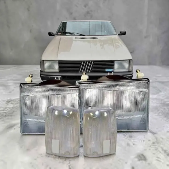 Juego de opticas delanteras más juego de lentes de faros cristal para Fiat Duna Uno del 88 al 91