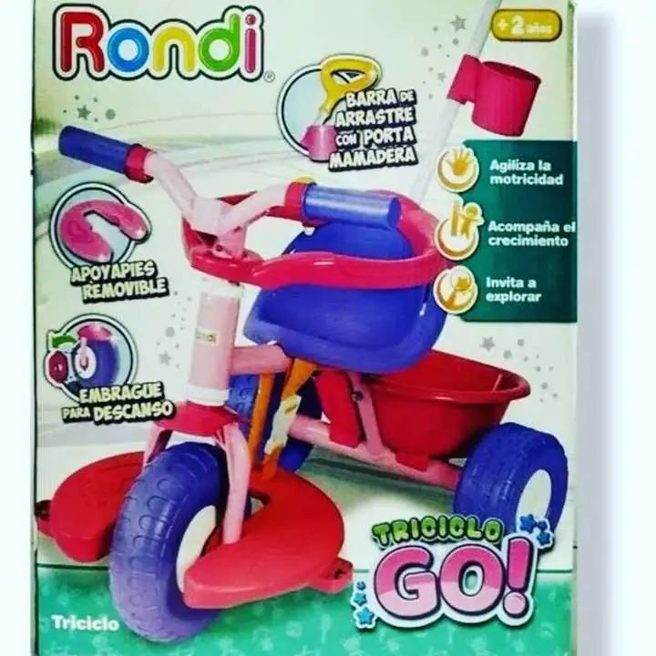 Triciclo a pedal rondi con apoya pies y barral de empuje