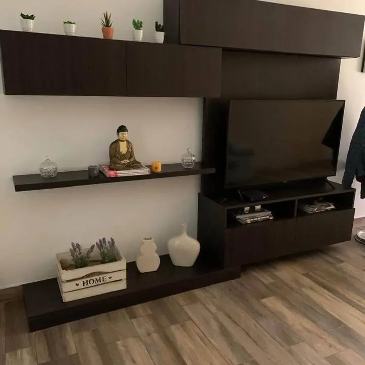 Mueble rack TV con baulera y cajones