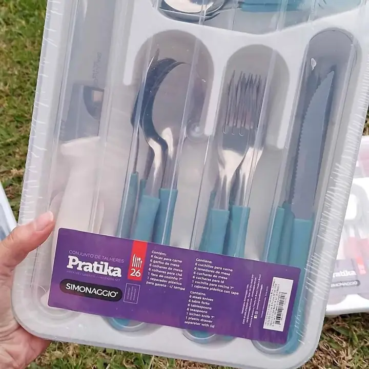 Set cubiertos + organizador porta cubierto con tapa x26 piezas