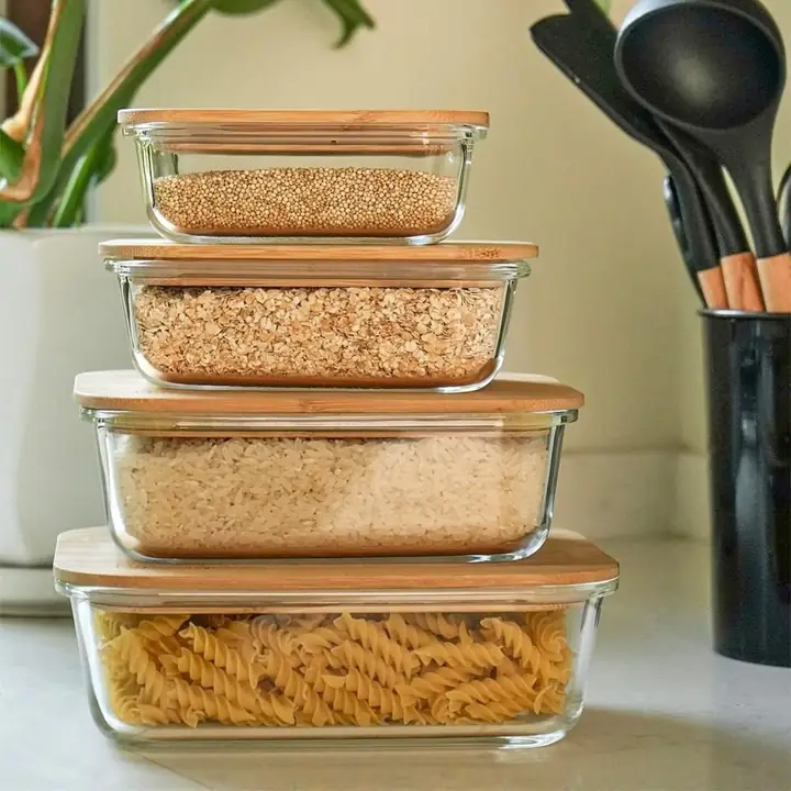 Fuentes de vidrio con tapa bambu