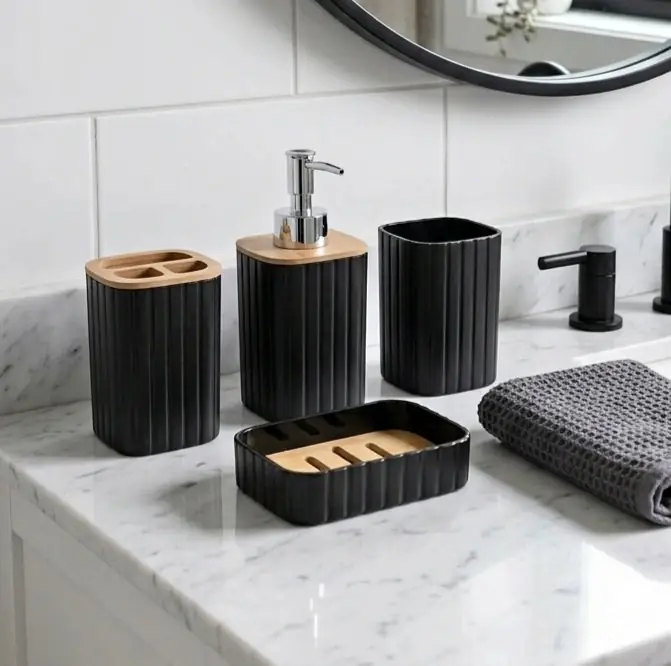 Set de Baño White/Black 4 Piezas