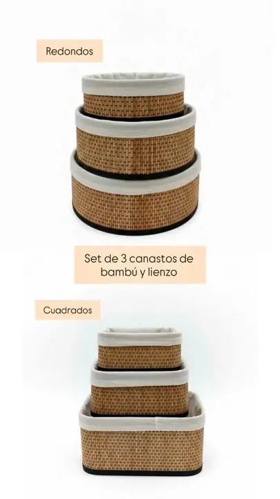 Canastos bambu y lienzo x3