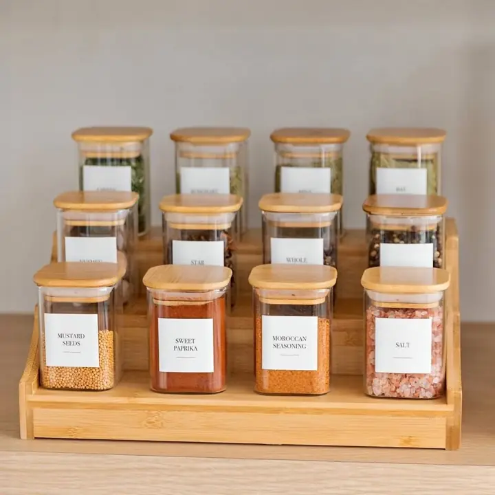 Especieros cuadrados tapa bambu X6