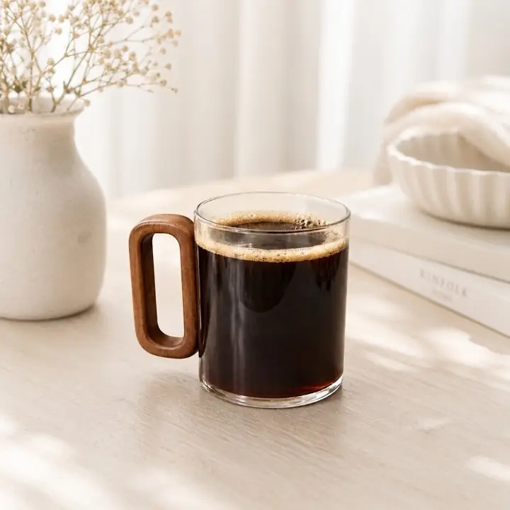 Taza con asa de madera