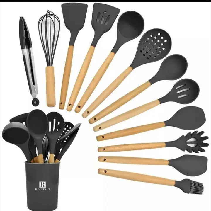 Hermoso set de utensilios de cocina X12 color negro y otro color gris oferta! hoy!