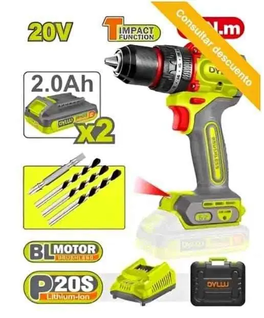 Taladro Atornillador dyllu 2 baterías 2.0Ah cargador y maletin y accesorios
