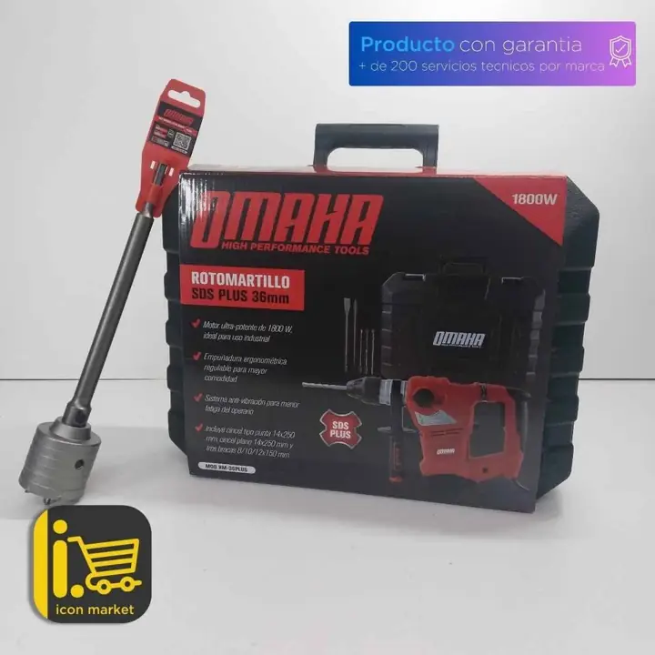 Rotomartillo taladro percutora 1800w + Mecha Copa Sds Plus + brocas + cinceles + maletin