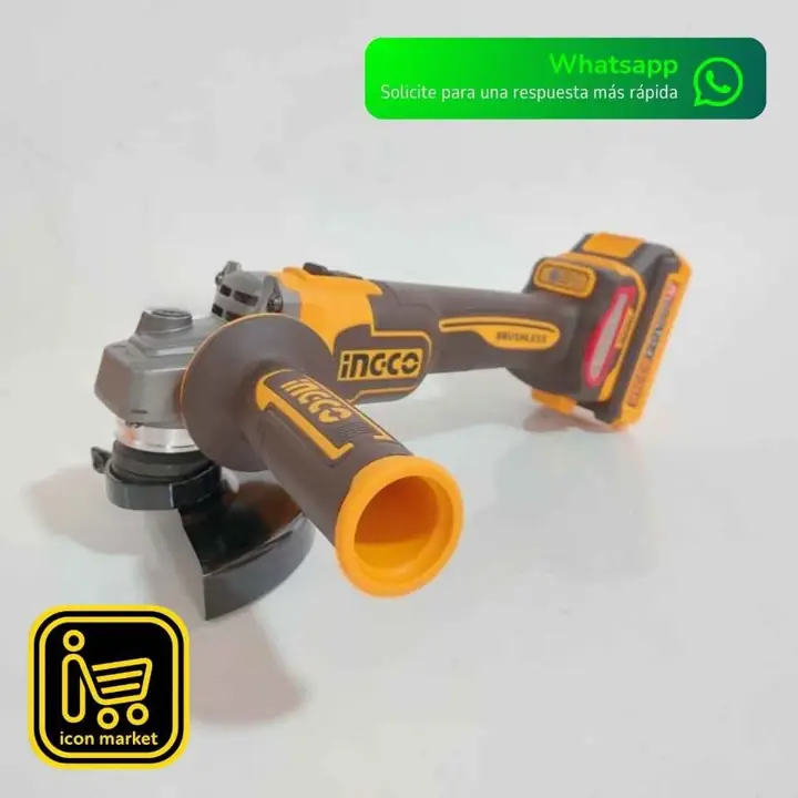 Amoladora Angular Inalámbrica Brushless 115mm Ingco + Baterías 2.0Ah y Cargador