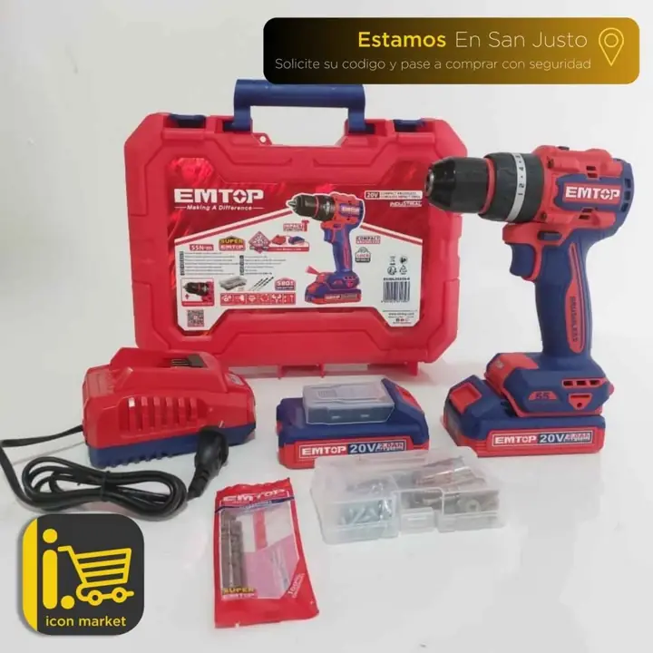 Taladro percutor atornillador 20v + 2 baterias + cargador + Maletin + accesorios