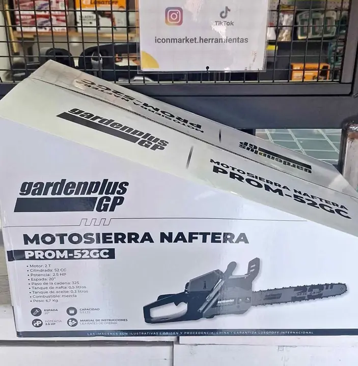 Motosierra 52cc motor 2 tiempos 50cm de espada Garden plus 109.000