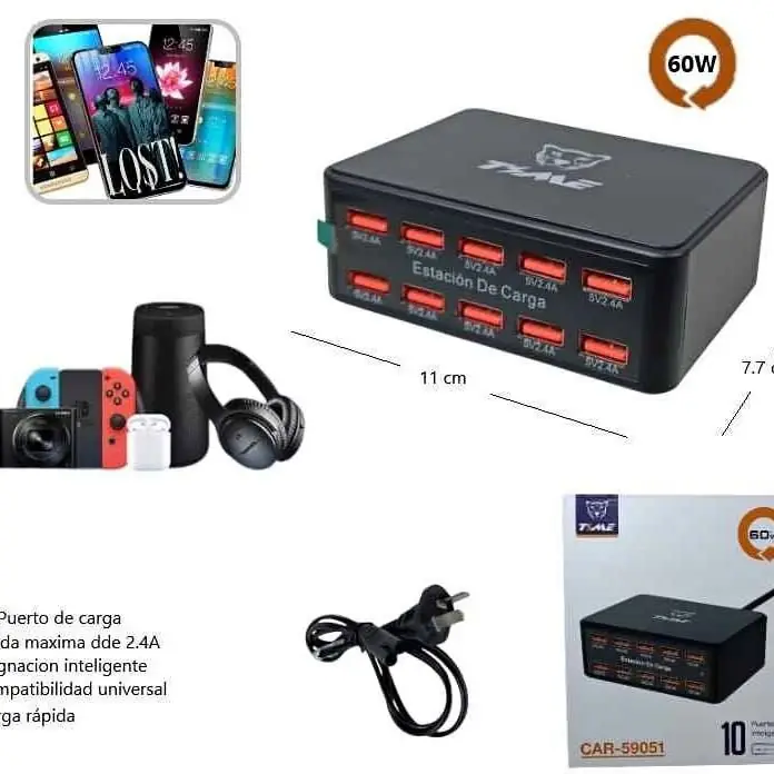 Estacion de carga 10 puertos USB total 60W