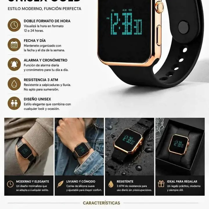 Reloj digital cuadrado rose gold excelente