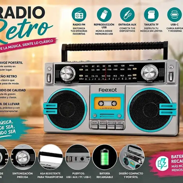Radio retro portatil FM USB aux