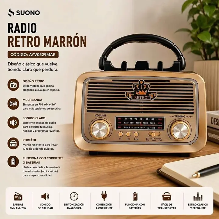 Radio retro multibanda FM AM marron
