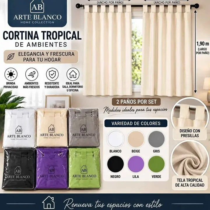 Cortina tropical de ambientes larga