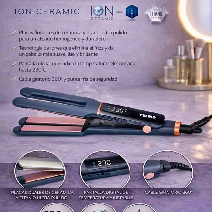 Planchita de cabello ion ceramic titanium yelmo