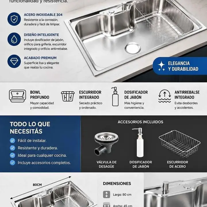 Bacha de cocina acero inoxidable