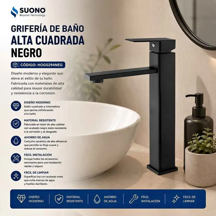Griferia de baño alta cuadrada suono
