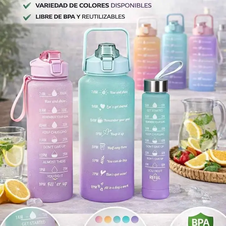 Kit 3 botellas motivacionales - varios colores