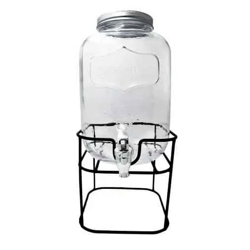Frasco dispenser vidrio con tapa y soporte metali