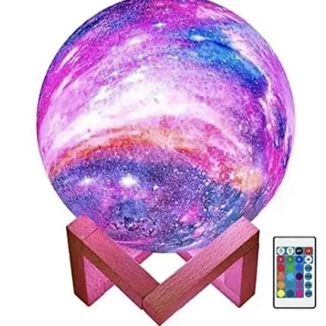Lampara velador luna galaxia con control