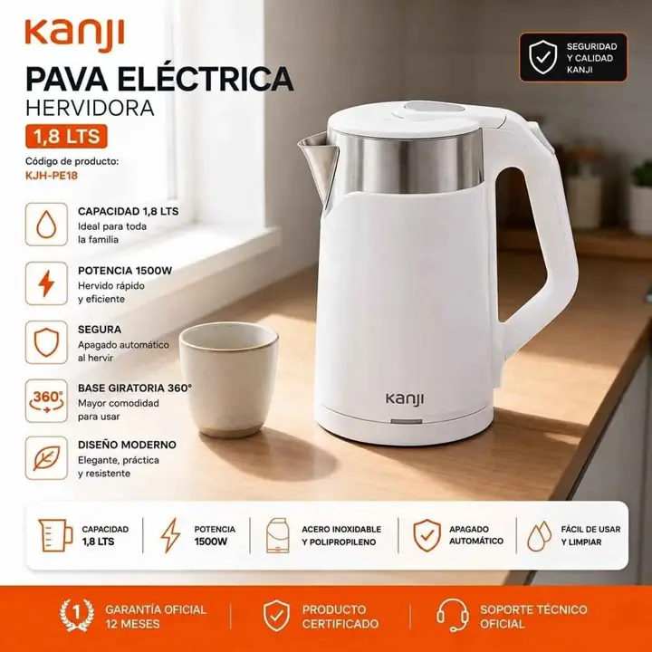 Pava electrica hervidora blanca Kanji