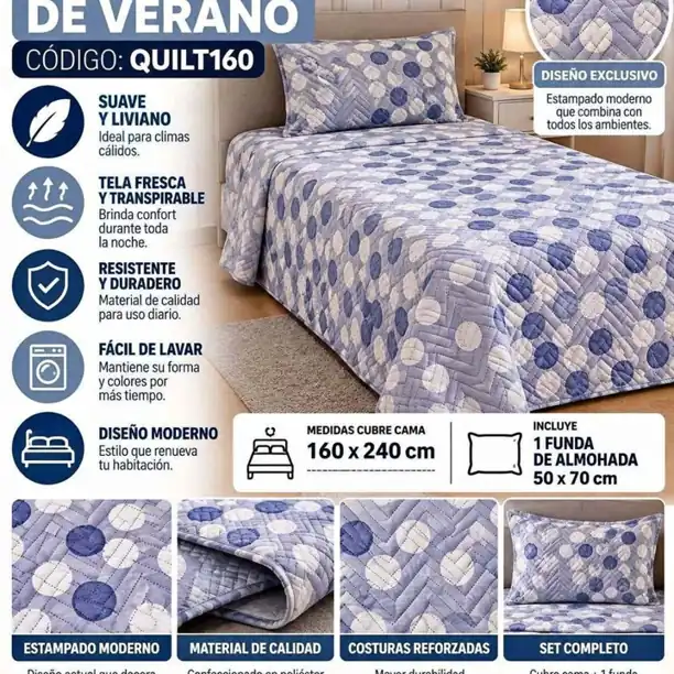 Cubre cama de 1 1/2 con funda 1,60X2,40