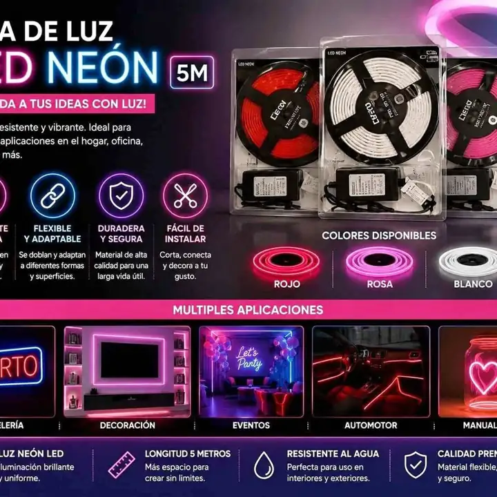Tira de luz neon RGB 5 mts