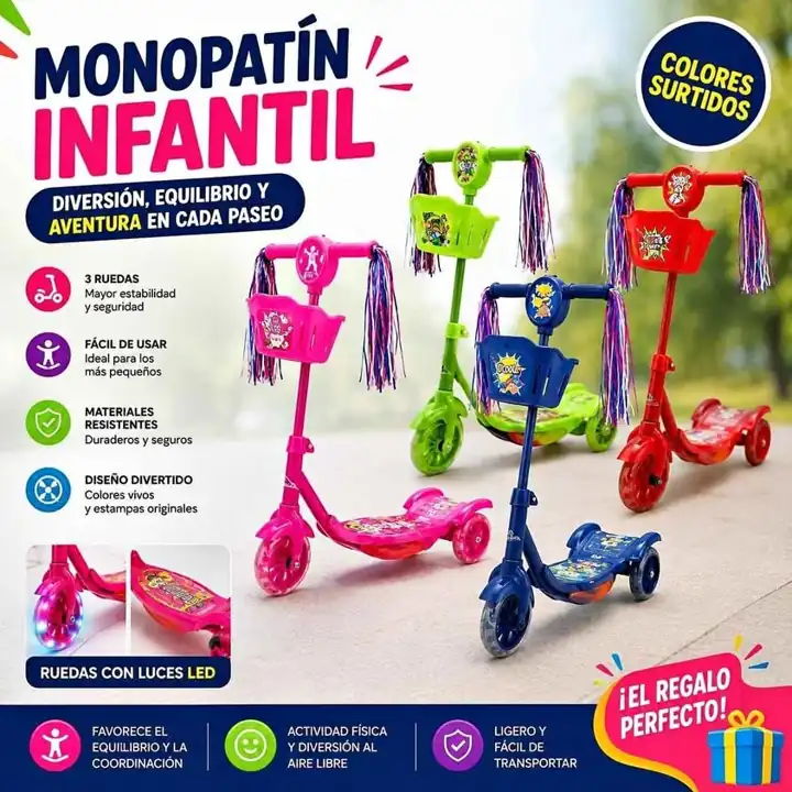 Monopatin infantil 3 ruedas con luces hasta 25KG