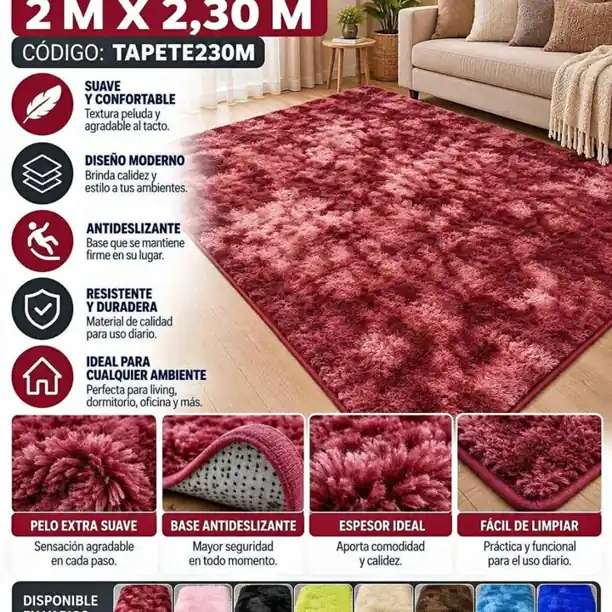 Alfombra peluda 2M x 2,30M con antideslizante