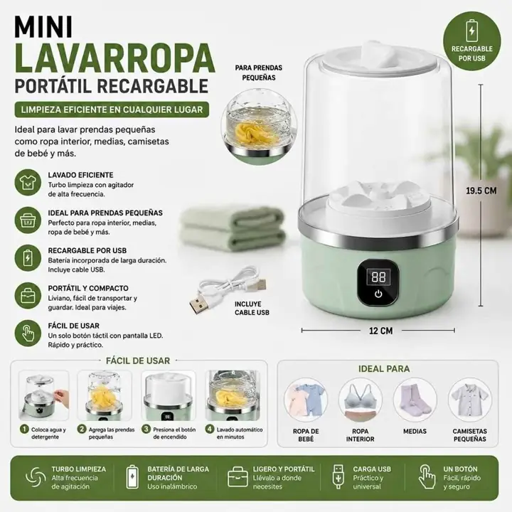Mini lavarropas portatil recargable