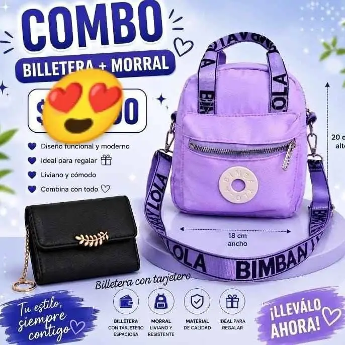 Billetera + morral bimba y lola dia de la madre