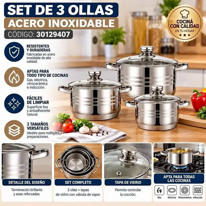Set X3 de ollas de acero inoxidable