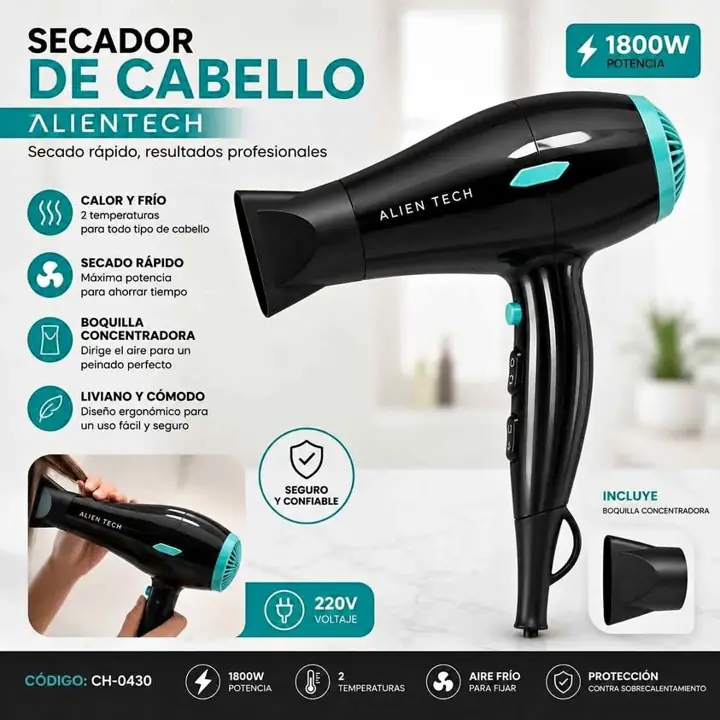 Secador de pelo 1800W 2 velocidades