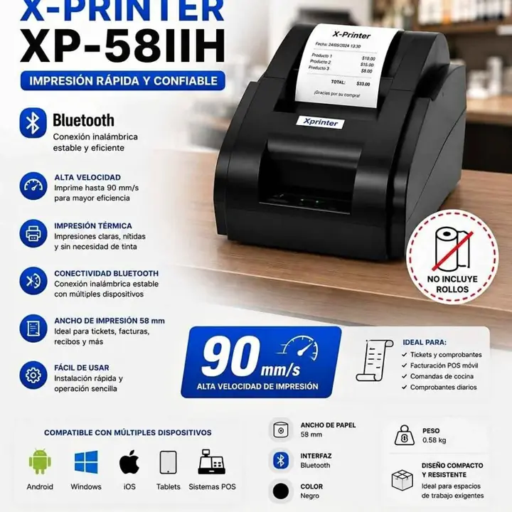 Impresora termica 90 mm XP-58IIH bluetooth