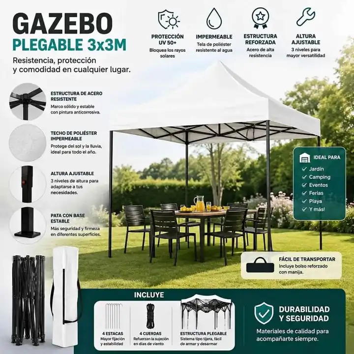 Gazebo blanco 3X3 sin paredes