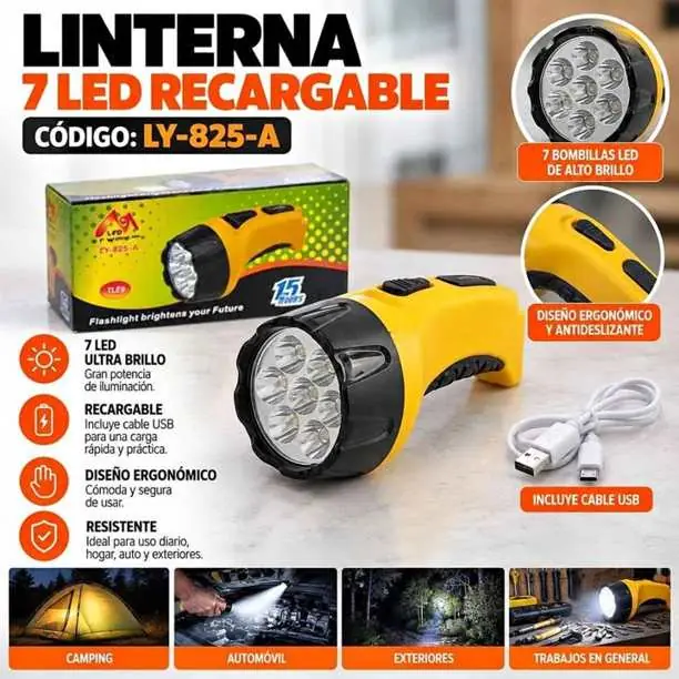 Linterma 7 LED recargable