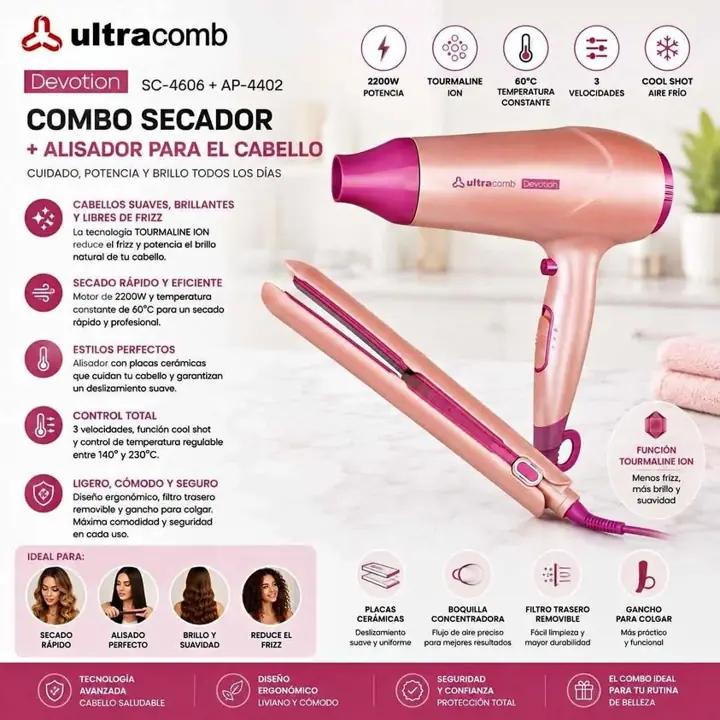 Kit secador de pelo + planchita - Ultracomb prof