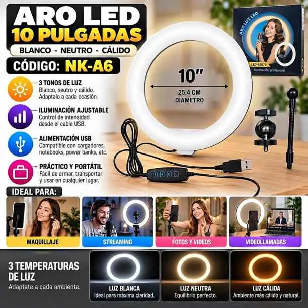 Aro 10 pulgadas blanco-calido-neutro