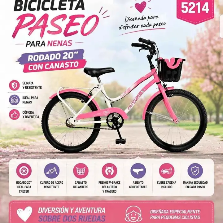 Bicicleta paseo de nena rodado 20 con canasto