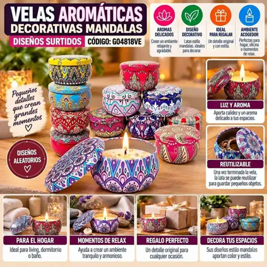 Velas aromaticas decorativa mandalas aleatorio