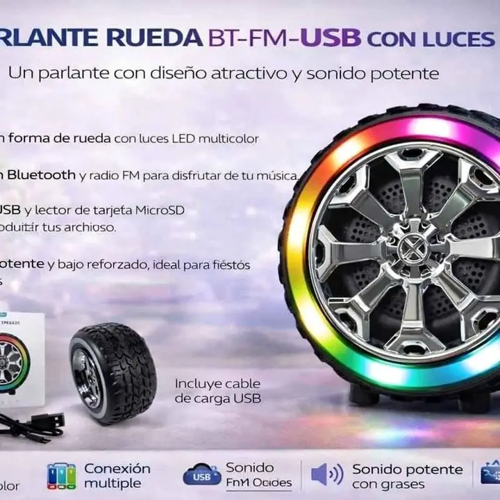 Parlante rueda BT/FM/USB con luz