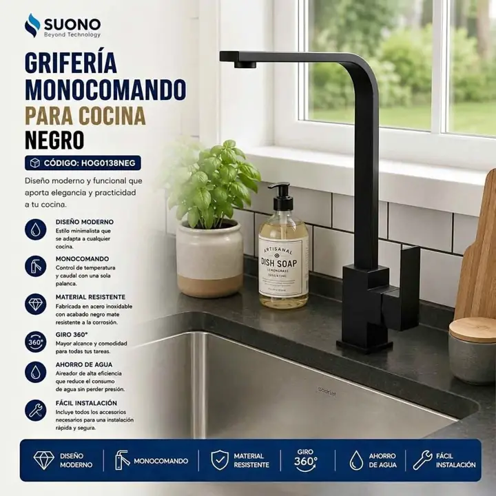 Grifería Monocomando para Cocina Negro