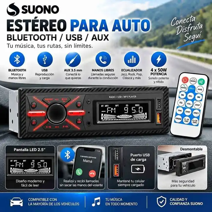 Estereo desmontable con bluetooth USB MP3 suono