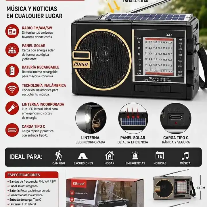 Radio parlante FM- AM- con panel solar