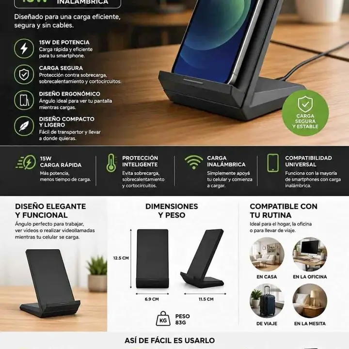 Cargador inalambrico celular 15W