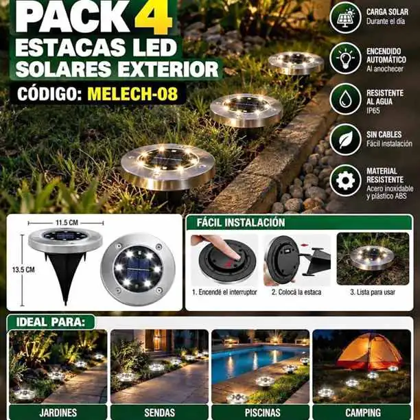 Pack 4 estacas LED solares exterior